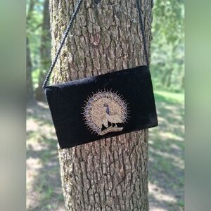 Black Velvet Clutch with Peacock Embroidery